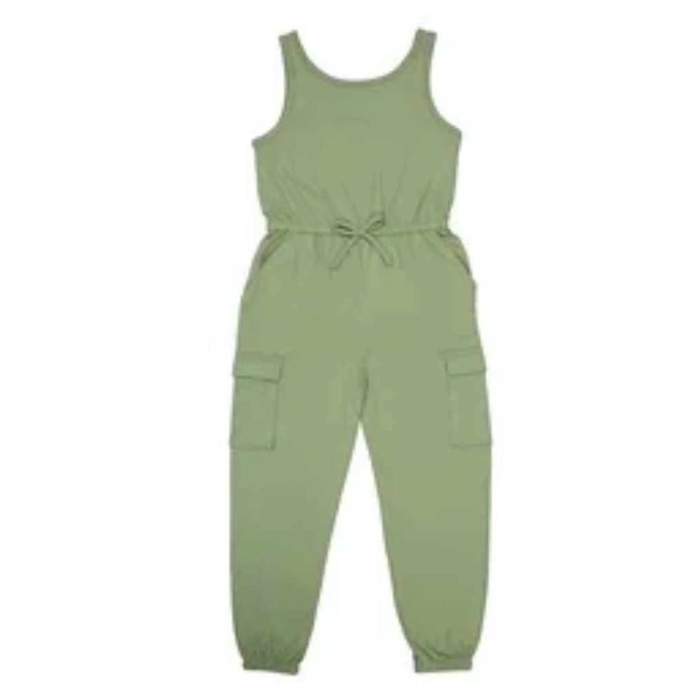 Wonder Nation Girls Olive Green Knit Cargo Jumpsuit Size S 6-6X Jogger